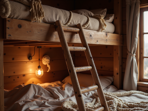 背包客房内部，简约实用风格，上下铺床位，个人储物柜，共享空间设计，简约装饰